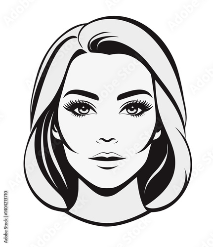 Woman's face with shoulder length hair parted and swept on the side. Look in the style of 1970s.