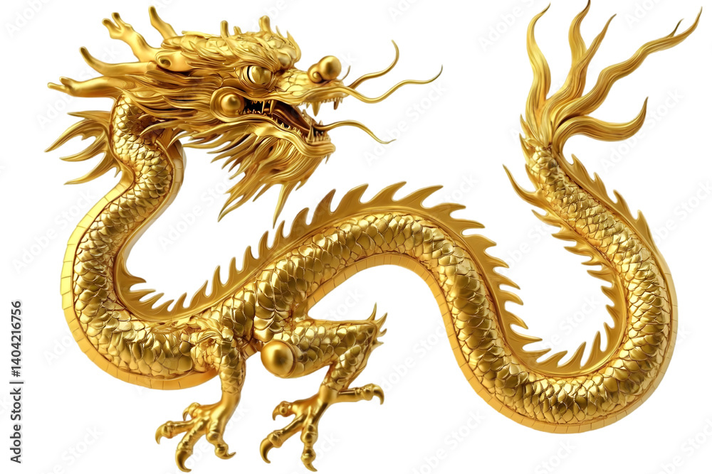 Obraz premium Golden Dragon Illustration On Transparent Background Isolated Animal Art