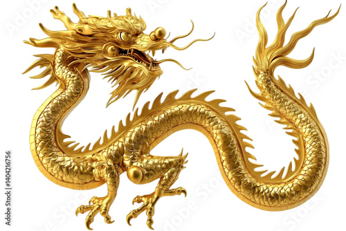 Golden Dragon Illustration On Transparent Background Isolated Animal Art