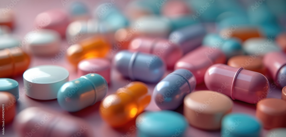 Close-up of colorful pills and capsules on soft pink background. Pharmaceutical medicine concept. Healthcare, medical treatment, antibiotics, vitamins, pain relief concept. Close-up of colorful pills and capsules on soft pink background. Pharmaceutical medicine concept. Healthcare, medical treatment, antibiotics, vitamins, pain relief concept.