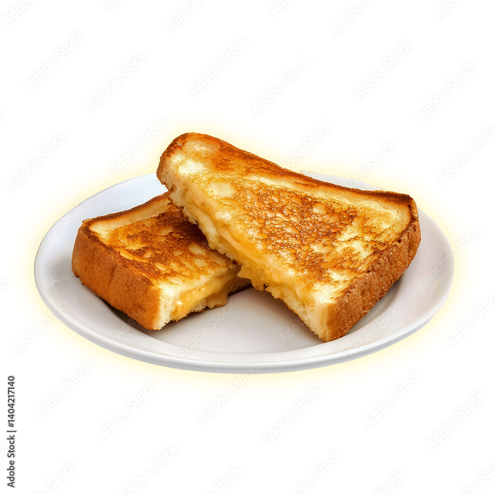 Close-up of a delicious golden grilled cheese sandwich on a white plate. Close-up of a delicious golden grilled cheese sandwich on a white plate.