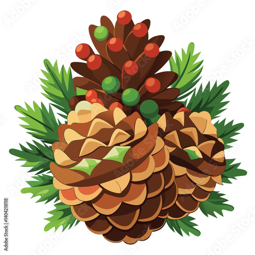 Christmas pine cones isolated on white background