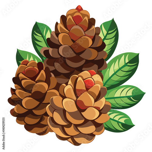 Christmas pine cones isolated on white background