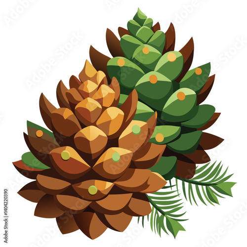 Christmas pine cones isolated on white background