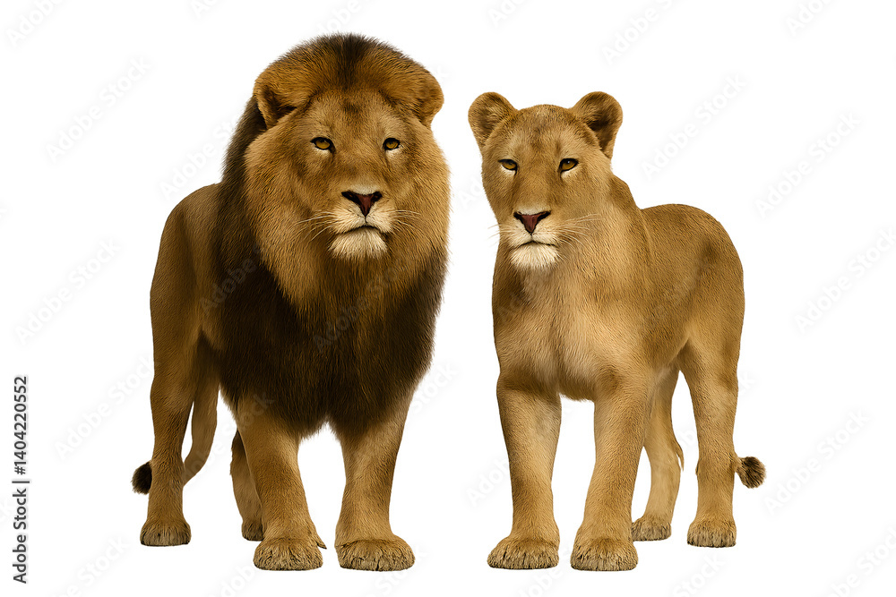 Obraz premium Lion and lioness standing together, transparent background