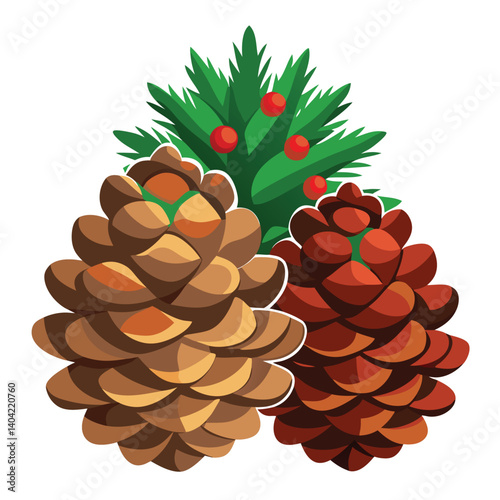 Christmas pine cones isolated on white background