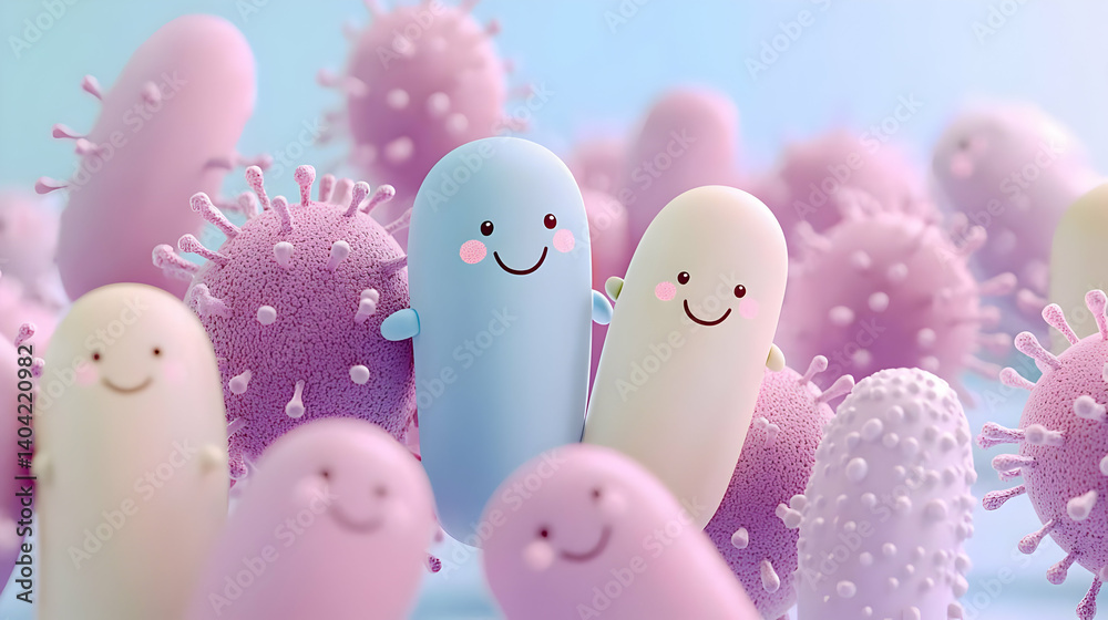 Cute Cartoon Bacteria Illustration In Pastel Colors