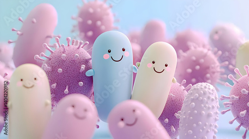 Obraz na płótnie Cute Cartoon Bacteria Illustration In Pastel Colors w salonie