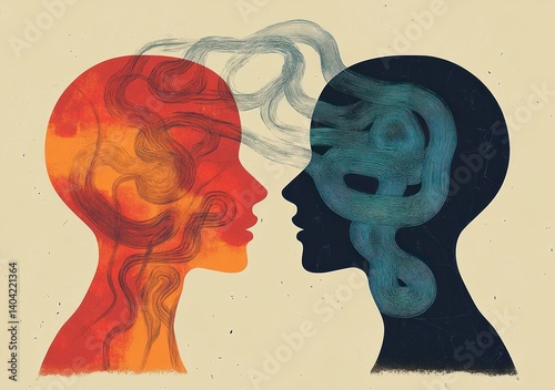 Discussion Between Two Abstract Human Profiles Chaos and Spiral Mind Reasoning Inspiration