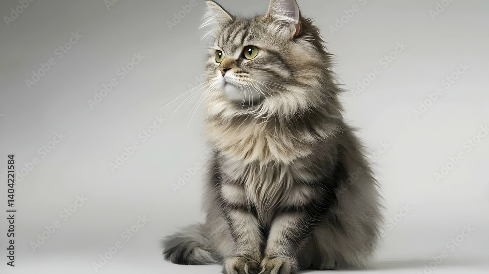 Elegant Fluffy Gray Cat Portrait