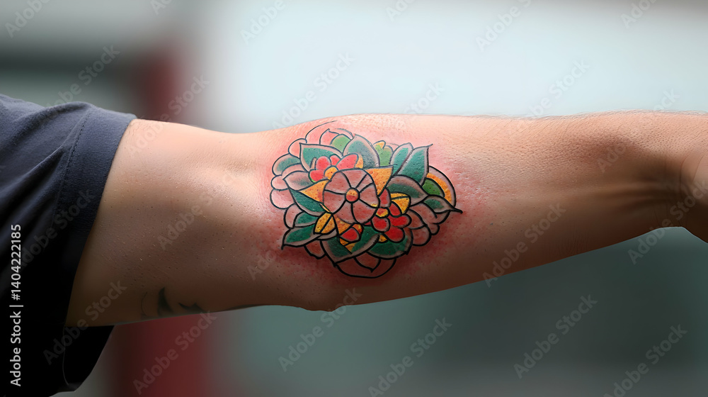 Colorful Floral Tattoo On Arm