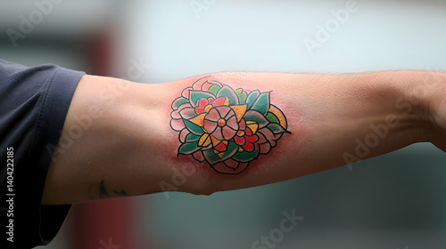 Obraz na płótnie Colorful Floral Tattoo On Arm w salonie