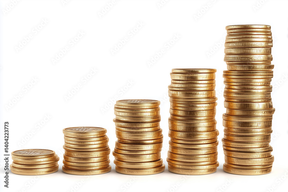 Stacked golden coins arranged in increasing order of height showcasing wealth accumulation over time Stacked golden coins arranged in increasing order of height showcasing wealth accumulation over time