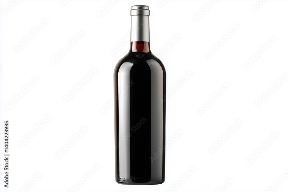 Red wine bottle with silver cap displayed against a plain background for elegant presentation and marketing Red wine bottle with silver cap displayed against a plain background for elegant presentation and marketing