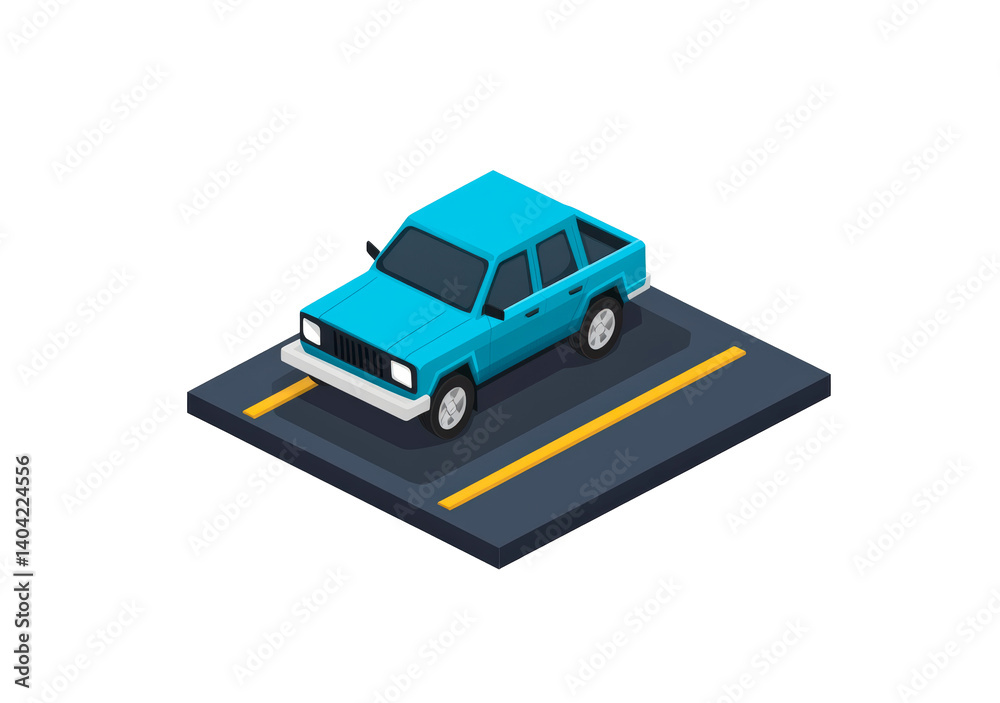 Car in isometric style on road isolated on transparent background Car in isometric style on road isolated on transparent background