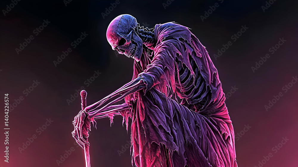 Brooding Skeleton Figure in Pixel Art Style