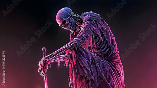 Obraz na płótnie Brooding Skeleton Figure in Pixel Art Style w salonie