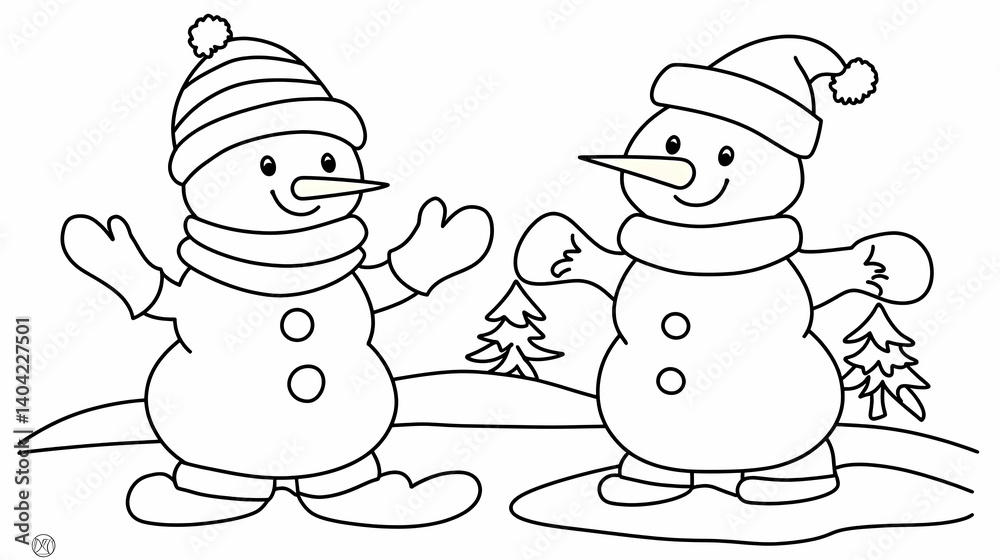 Two Playful Snowmen in Winter Wonderland