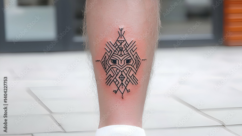 Geometric Black Line Tattoo on Leg