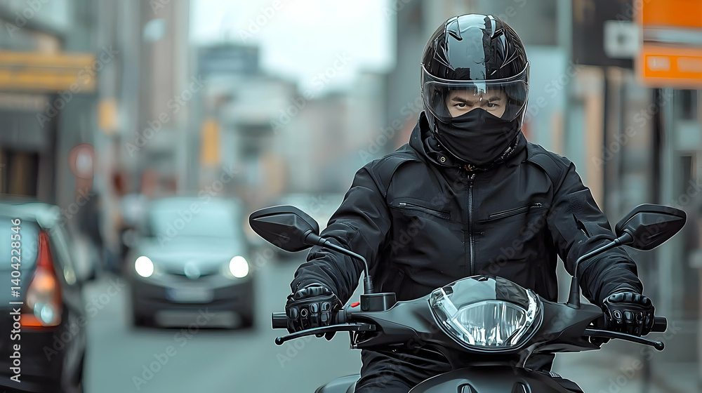 Person in Black Protective Gear Riding Black Motorcycle on Urban Street