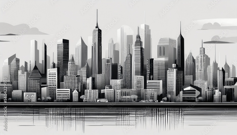 Fototapeta premium Abstract Modern City Skyline, cityscape Seamless Vector Pattern