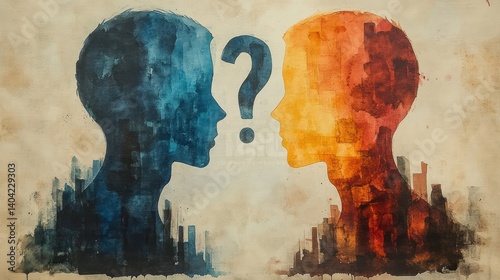 Question Mark Exclamation Mark Colorful Graphic Design Communication Dialogue Heads