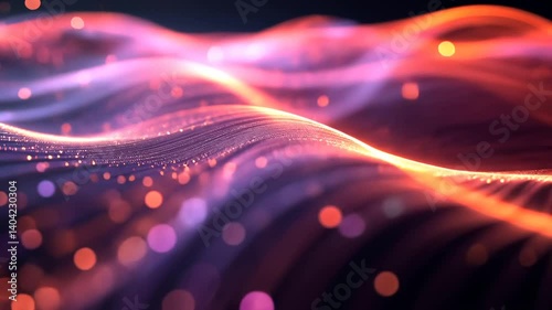 Luminous abstract waves of pink and orange seamlessly flow across the composition, enhanced by bokeh effect