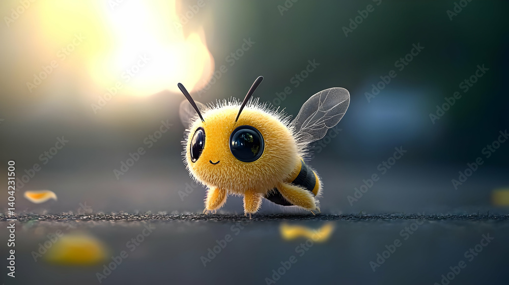 Cute Fluffy 3D Bee In Sunlight