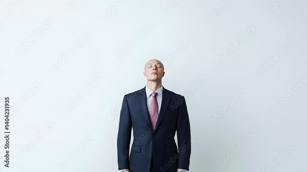 Pixelated Businessman in Formal Suit with Closed Eyes on White Background