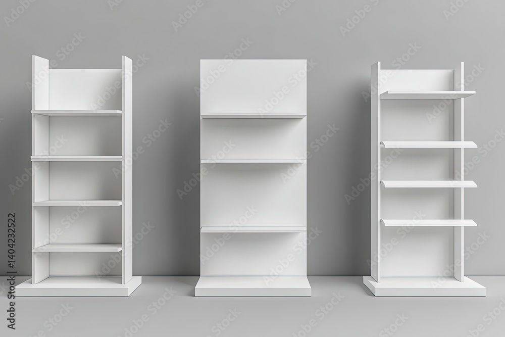 Set of blank white cardboard display racks Set of blank white cardboard display racks