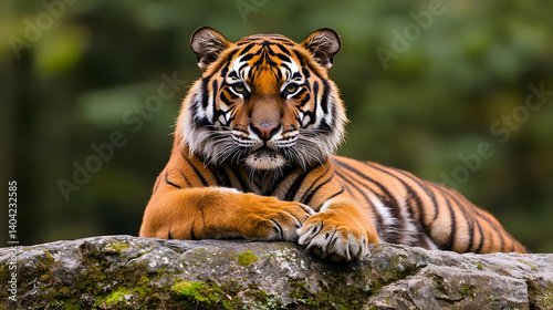 Obraz na płótnie Adult Tiger On Rocky Outcrop In Forest w salonie