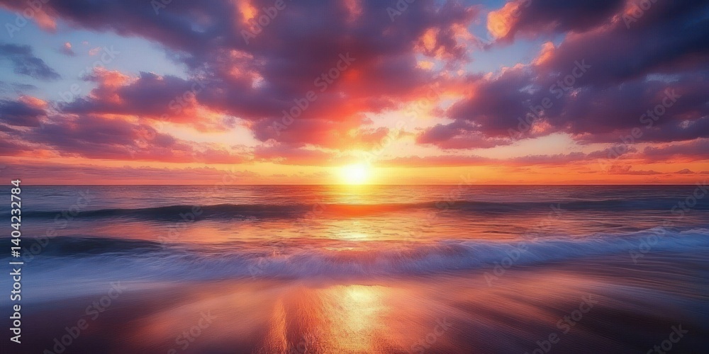 Serene Ocean at Sunset with Vibrant Colors and Soft Clouds Serene Ocean at Sunset with Vibrant Colors and Soft Clouds