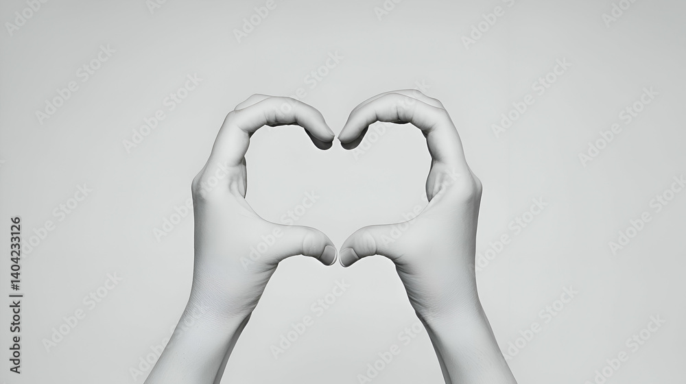 Hands Forming a Heart Shape in Monochrome