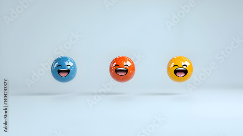 Obraz na płótnie Three Happy Pixel Emojis in a Row on Light Background w salonie