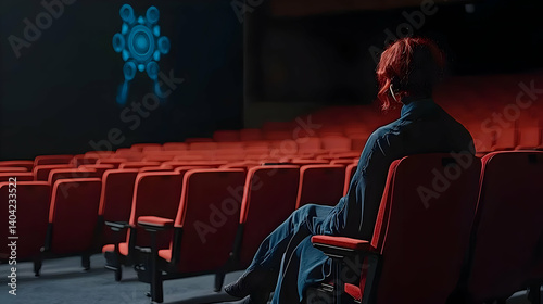 Obraz na płótnie Woman Alone In Empty Movie Theater Watching Digital Projection w salonie