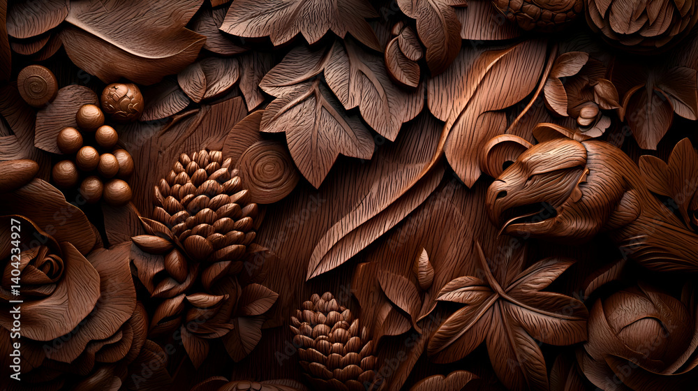 Dark Chocolate Autumn Leaves and Flowers Still Life