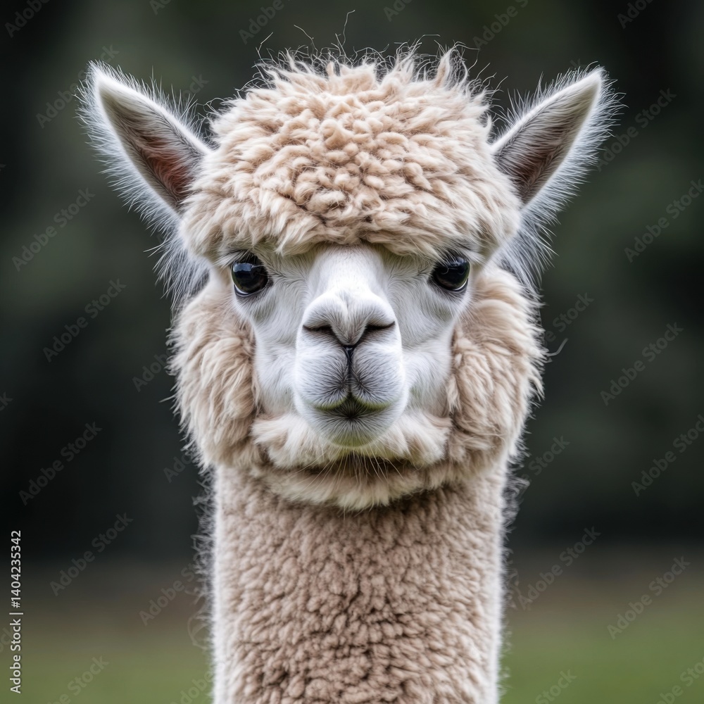 Fototapeta premium Charming Close-Up Portrait of Fluffy Alpaca with Soft Features