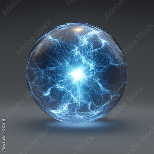 Plasma ball glowing with electrical discharges on dark background