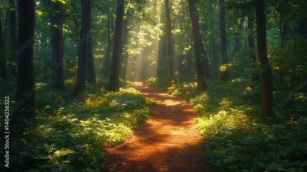 Obraz premium Sunbeams illuminating a forest path