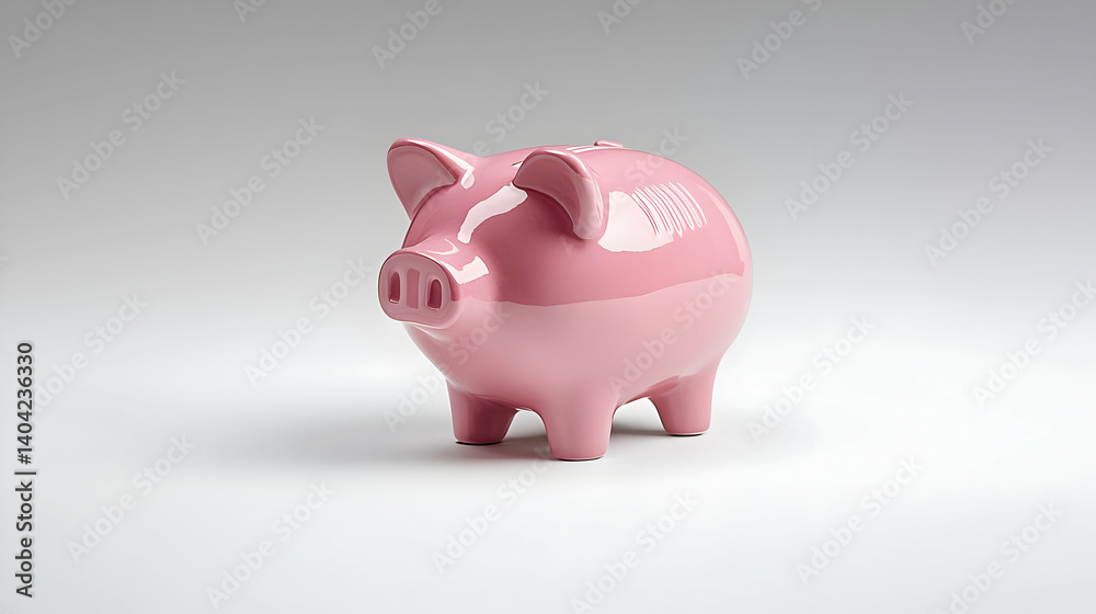 Pink Piggy Bank On White Background