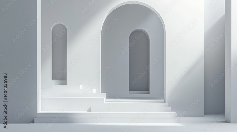 Minimalist, arched, white, architectural, interior, empty space, showroom, display Minimalist, arched, white, architectural, interior, empty space, showroom, display