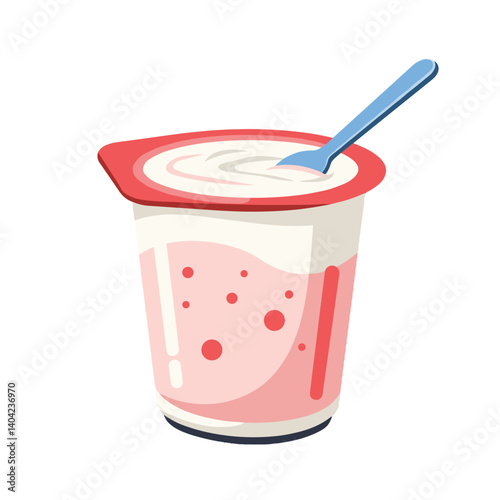 Yogurt Cup Vector. Minimalist illustration of creamy yogurt with spoon, isolated on transparent background. Healthy snack, dairy product, breakfast concept, food packaging design