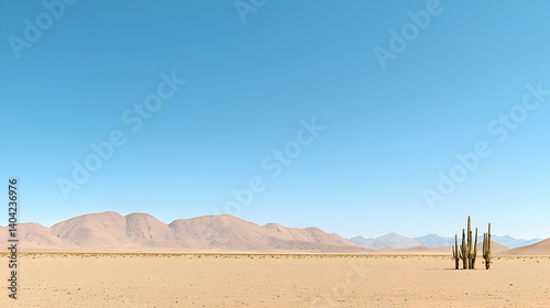 Obraz na płótnie Desert Landscape With Cacti And Mountains w salonie