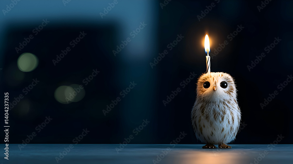 White Owl Figurine with Lit Candle on Dark Background