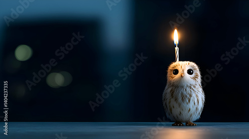 Obraz na płótnie White Owl Figurine with Lit Candle on Dark Background w salonie