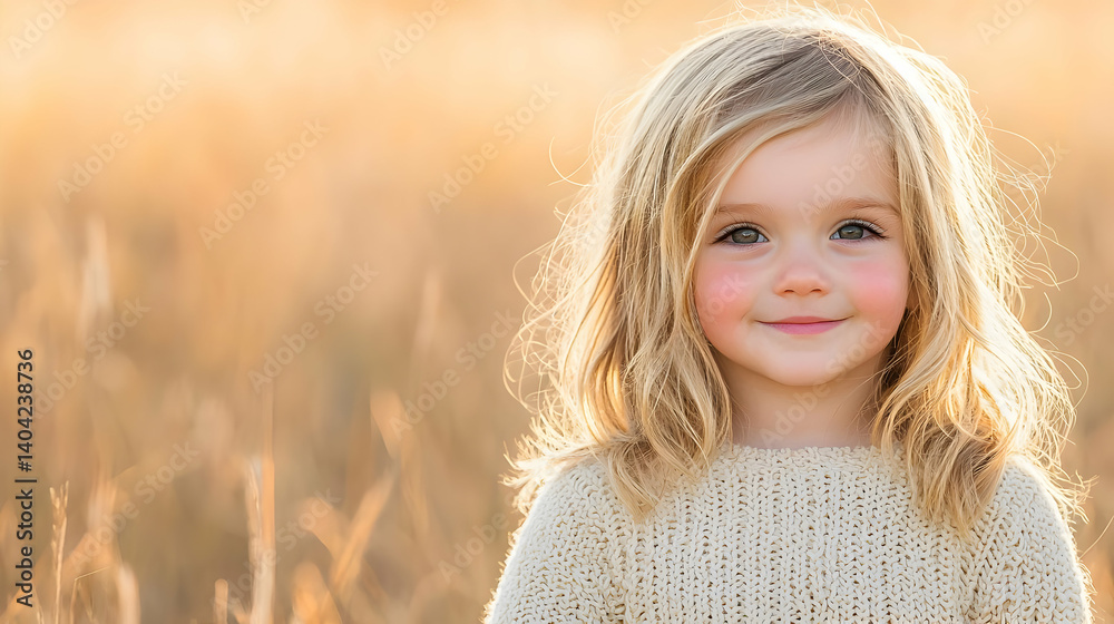Adorable Little Girl Portrait In Golden Light