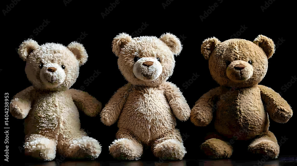 Three Teddy Bears In Different Shades On Dark Background