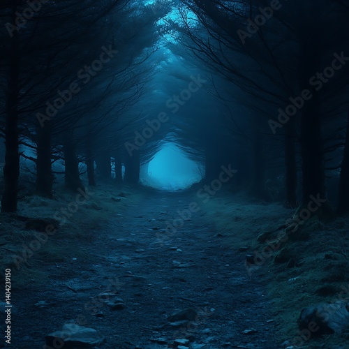 Gloomy Forest Path at Night