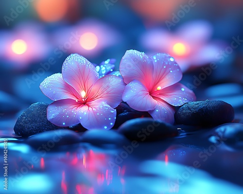 Glow Flowers on Stones at Night