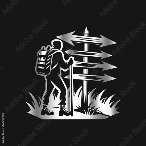 Hiking Adventure Logo  Vintage Mountain Badge Design Vector for Outdoor Exploration Branding.
